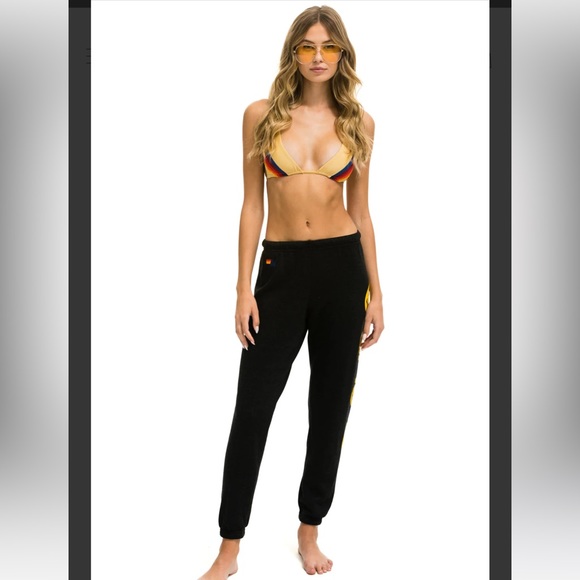 NWOT AVIATOR NATION SMILEY 2 LIGHT WEIGHT SWEATPANTS - BLACK - Picture 5 of 10